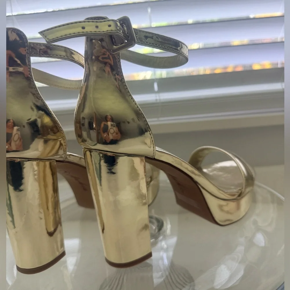 Gold Chunky Platform Heels - 4 Inch Block Heeled Sandals